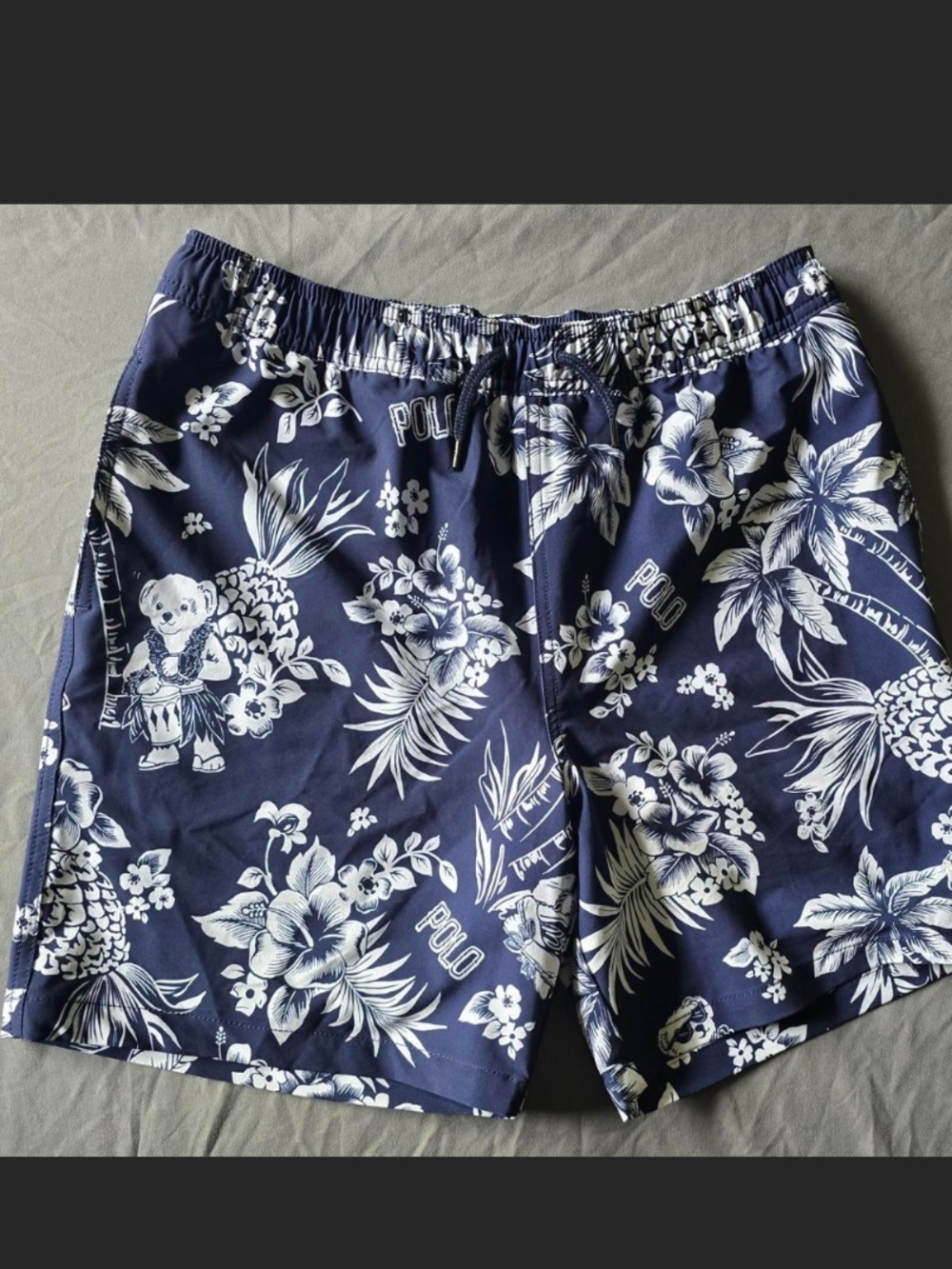 NWT Boys Polo Ralph Lauren Navy & White Tropical Print Swim Trunks